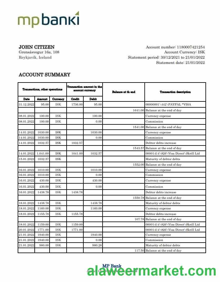 Iceland MP bank statement xls